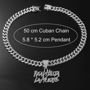 Collana cubana d'argento con pendente Real Hasta La Muerte e cristalli stile hip hop