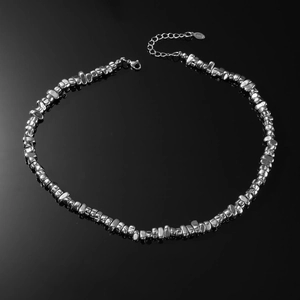 Modern silver stainless steel chunky gravel link necklace with adjustable lobster clasp