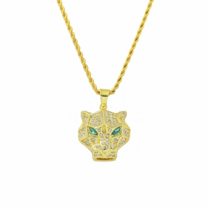 Collana con Pendente a Testa di Leopardo Iced Out Hip Hop per Uomo Catena a Corda in Acciaio Inossidabile Lega Strass Gioielli Animali Oro Argento