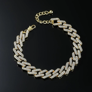 Hip Hop Iced Out Rhombus Cuban Link Anklet Zinc Alloy Sparkling Rhinestone Inlay Adjustable Foot Chain Streetwear Jewelry