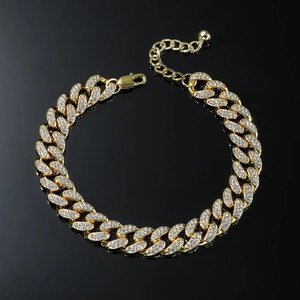 Chevillère Maille Cubaine Hip Hop Alliage Strass Punk Chaîne de Cheville Bijoux de Pied Pour Hommes Femmes Fête