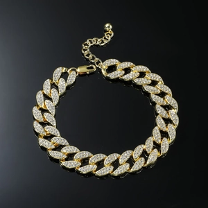 Cavigliera Hiphop con Maglia Cubana Ghiacciata per Uomo Donna in Lega di Strass Miami Curb Chain Gioielli Punk