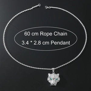 Collana testa di leopardo argento con occhi verdi e catena rope da 60 cm