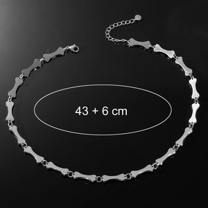 Minimalist bone link necklace in silver stainless steel, 43cm with 6cm extender chain