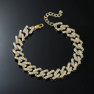 Bracelet de cheville cubain doré style hip hop avec strass et fermoir mousqueton