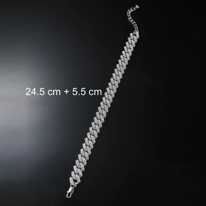 Chevillère maille cubaine glacée pour hommes avec placage argent et fermoir réglable