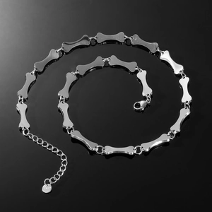 Polished stainless steel bone chain necklace with lobster clasp and adjustable extension link