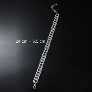 Bracelet de cheville Cuban Link argenté pour hommes avec strass et fermoir mousqueton