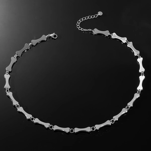 Punk style silver bone linked necklace with adjustable lobster clasp and mirror reflection
