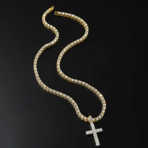Collar con Colgante de Cruz de Circonia Aleación Hip Hop para Hombre Cadena de Tenis de 4mm de Una Sola Fila Chapado en Oro Plata Joyería