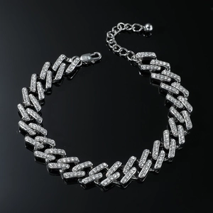 Bracelet de cheville gourmette iced-out en argent S925 avec fermoir mousqueton réglable