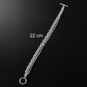 Bracelet hip hop double chaîne en acier inoxydable argenté avec fermoir à bascule OT