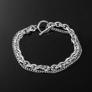 Bracelet Chaîne Double Couche Hip Hop Acier Inoxydable Boucle OT Punk Street Style Bijoux Homme Femme