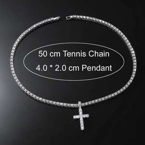 Cadena tennis plateada de 50cm con colgante de cruz de circón de 4,0cm para hombre y mujer