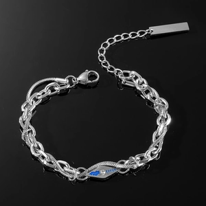 Bracelet Homme Hip Hop en Acier Titane Lave Double Chaîne Bracelet Maille Serpent Avec Plaque en Émail Bleu Bijoux Mode