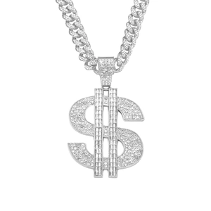 Ciondolo dollaro hip-hop con cristalli e catena a maglia cubana per uno stile urbano