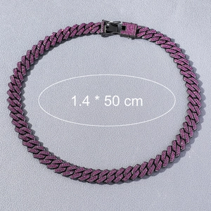 Collier cubain hip hop de 1,4 cm avec double rangée de zircons roses sur métal noir