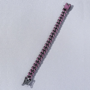 Hip-hop cuban link bracelet in gunmetal black with paved pink zircon stones