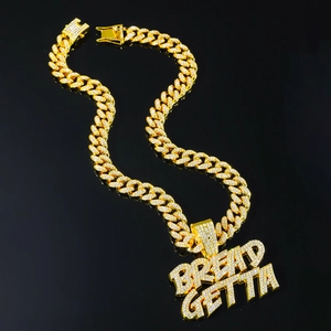 Collier Pendentif Lettre Bread Getta Hip Hop Pour Hommes Femmes Strass Alliage Mailles Cubaines Bijoux Cadeau