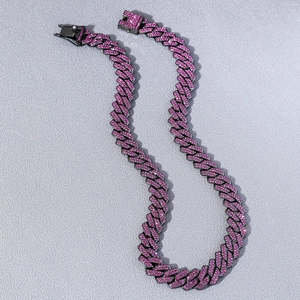Collier Bracelet Chaîne Cubaine Homme Hip Hop Iced Out Strass Violet Losange Alliage Punk Streetwear Bijoux