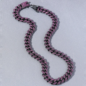 Men Hip Hop Cuban Link Chain Alloy Purple Rhinestone Inlaid Oversized Streetwear Necklace Bracelet Fashion Jewelry Gift