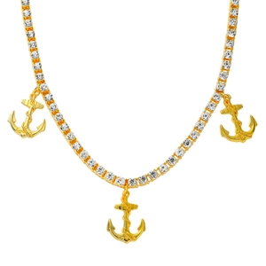 Collier Hip Hop Pour Homme En Alliage De Zinc Avec Pendentif Ancre Et Strass Bijoux Mode Nautique Chaîne Tennis Pour Fête