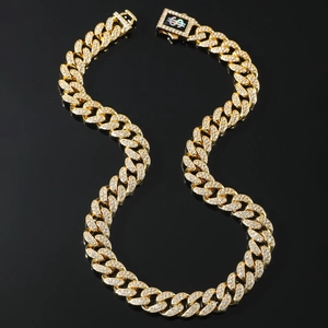 Chaîne cubaine dorée sertie de strass avec fermoir logo dollar au style hip-hop