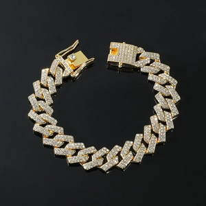 Lussuoso Bracciale da Uomo Hip Hop in Lega di Zinco con Strass Maglia Cubana Placcato Oro Argento Catena Iced Out per Gioielli da Festa