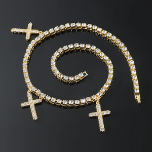 Collana tennis oro hip hop con pendenti a croce in cristallo per uomo e donna eleganti