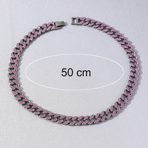 Massive Hip-Hop-Halskette mit rosa Zirkonia im Cuban-Link-Stil, 50 cm Länge für Herren