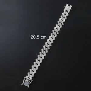 Bracciale cubano hip hop da uomo argento con strass scintillanti pavé lunghezza 20,5cm