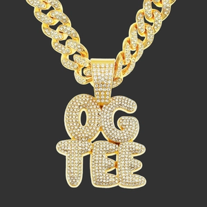 Collier Hip Hop avec Pendentif Lettre Iced Out Géant Chaîne à Maillons Cubains Bijoux en Alliage et Strass pour Hommes Accessoire de Fête