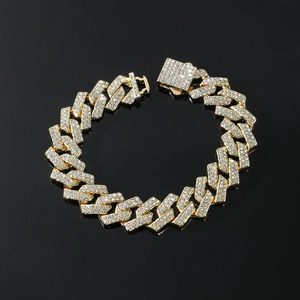 Bracciale catena cubana 15mm doppia fila di diamanti in lussuosa finitura oro