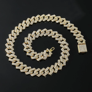 15mm goldene Cuban Link Kette für Herren mit eisigen rhombenförmigen Strasssteinen