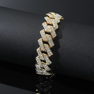 Bracciale cubano 15mm doppia fila in oro ghiacciato per uomo con strass scintillanti