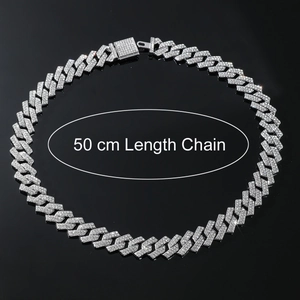 50cm 15mm silberne kubanische Halskette mit Strasssteinen und Klappverschluss