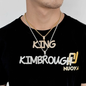 Hip hop stacked necklaces with gold KING and silver KIMBROUGH iced out letter pendants