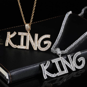 Hip hop KING square letter pendants with zircons in gold and silver finish with chains