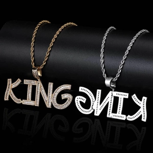Iced out square KING pendant necklace with CZ stones and rope chain for men