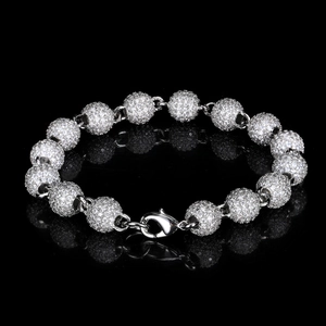 Bracelet perles 8mm pavé de zircone cubique avec fermoir mousqueton pour hommes et femmes