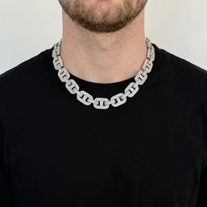 Collana a catena cubana pesante da 15mm in argento con zirconi stile hip hop