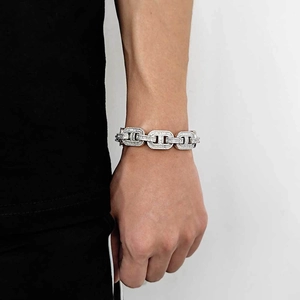 Bracciale hip hop in argento con maglie cubane e zirconi incastonati per uomo e donna