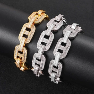 Bracciali a catena mariner da 15mm con zirconi hip hop in finitura oro e argento