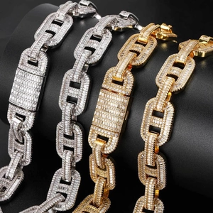 Collana E Bracciale A Maglia Marina Uomo Hip Hop Rame Zirconia Gioielli Di Lusso Street Style Oro Argento Colori