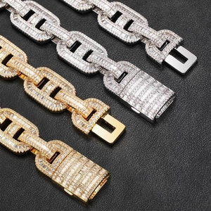 Collana a catena cubana da 15mm stile hip hop in oro e argento con zirconi cubici incastonati