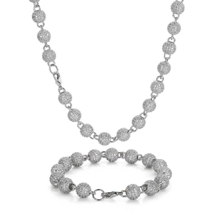 Détail du coffret collier et bracelet hip hop avec perles serties de zircons 8mm