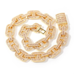 Collana cubana 15mm stile Hip Hop color oro con pavé di zirconi cubici lucidi