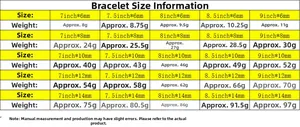Tableau des tailles pour bracelets gourmette en acier inoxydable de 6 mm à 14 mm avec poids