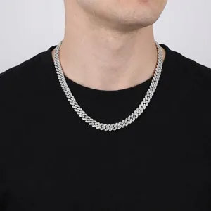 Men's hip-hop 8mm silver Cuban link chain with full zircon stones on male model