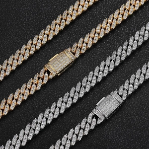 Hip-hop 8mm iced out Cuban link chain in gold and silver with zircon pave setting